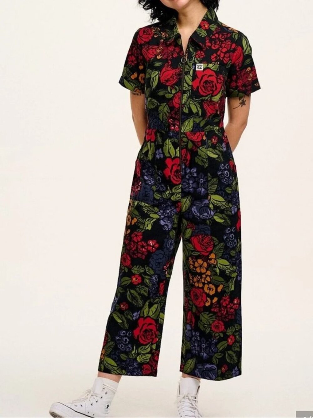Lucy & Yak Ragan Jumpsuit Maria Dark Floral Print UK14/US10